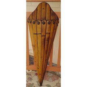 Mid Century Split Bamboo Wall Pocket Hanging Planter Boho Chic Cognac 26.75" MCM